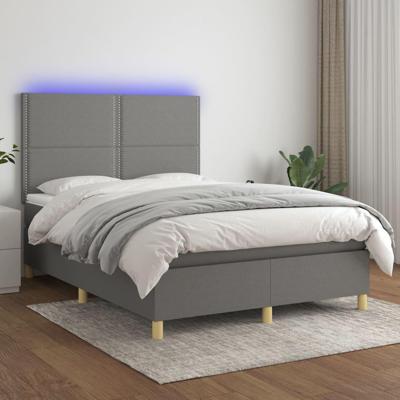 Boxspring met matras en LED stof donkergrijs 140x190 cm