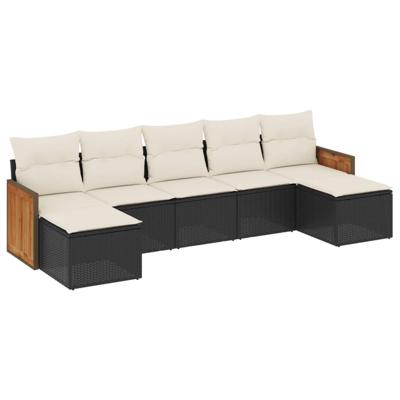 7-delige Loungeset met kussens poly rattan zwart - thumbnail