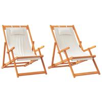 Strandstoelen 2 st inklapbaar stof crèmekleurig - thumbnail