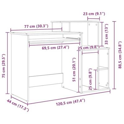 Bureau met Opbergruimte Zwart Eiken 120,5 x 44 x 88,5 cm