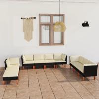 10-delige Loungeset met kussens poly rattan zwart - thumbnail