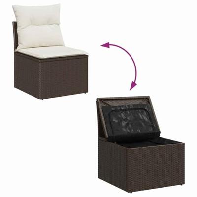 Tuinbankenset met kussen 8 pcs Bruin en wit poly rattan