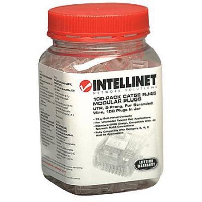 Intellinet Kabel Intellinet verpakking van 100 stuks Cat6 modulaire RJ45-stekkers UTP 2-voudige klem voor gevlochten draad 100 stekkers per pot 502344