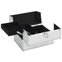 Make-up koffer 22x30x21 cm aluminium zilverkleurig - thumbnail