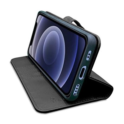 Høyde - Vegan lederen bookcase hoes - 100% Biologisch Afbreekbaar - iPhone 12 Mini - Zwart