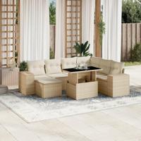 8-delige Loungeset met kussens poly rattan beige - thumbnail