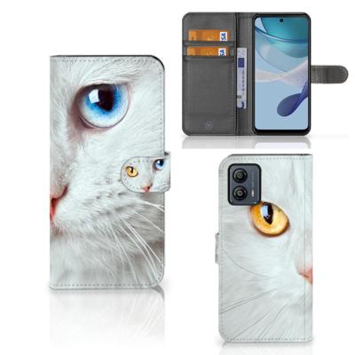 Motorola Moto G53 | Telefoonhoesje | Met pasjeshouder | Witte Kat