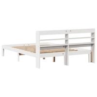 Bedframe met hoofdbord massief grenenhout wit 135x190 cm - thumbnail