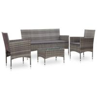 4-delige Loungeset met kussens poly rattan grijs - thumbnail