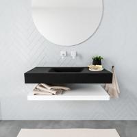 Aqua Splash Badkamermeubel AQS Ibiza 100 cm met Mat Wit Planchet Solid Surface Wastafel Mat Zwart - Badmeubel Ibiza 100 cm Mat Wit Planchet Solid - thumbnail