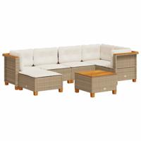 7-delige Loungeset met kussens poly rattan beige - thumbnail
