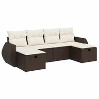 6-delige Loungeset met kussens poly rattan bruin - thumbnail