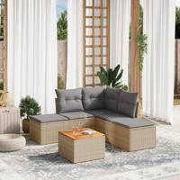6-delige Loungeset met kussens poly rattan gemengd beige - thumbnail