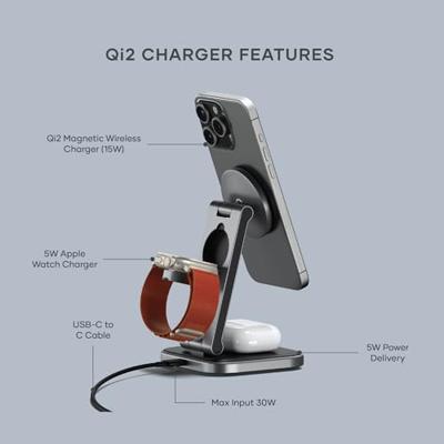 Satechi 3-in-1 Inklapbare Qi2 draadloze oplaad stand - Space Gray - thumbnail