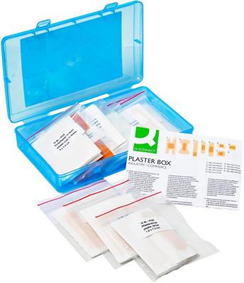 Q-CONNECT pleisters, assortiment van 100 stuks, in hersluitbare plastic box Q-CONNECT pleisters, assortiment van 100 stuks, in hersluitbare plastic box
