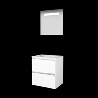 Basic Economic 46 badmeubelset met spiegel met geïntegreerde LED verlichting, greeploze wastafelonderkast met 2 lades en acryl wastafel met 1 kraangat - thumbnail