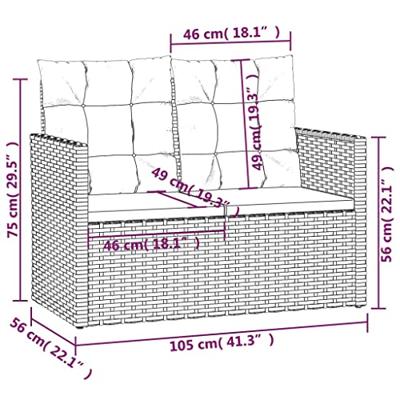 Tuinbank met kussens 105 cm poly rattan grijs - thumbnail