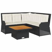 4-delige Loungeset met kussens poly rattan zwart - thumbnail