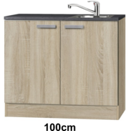 Keukenblok 110cm Houtnerf met inbouw koelkast en rvs spoelbak RAI-435 - thumbnail