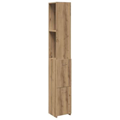 Badkamerkast 25x25x170 cm bewerkt hout artisanaal eikenkleurig
