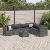 7-delige Loungeset met kussens poly rattan grijs - thumbnail