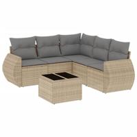 6-delige Loungeset met kussens poly rattan beige - thumbnail
