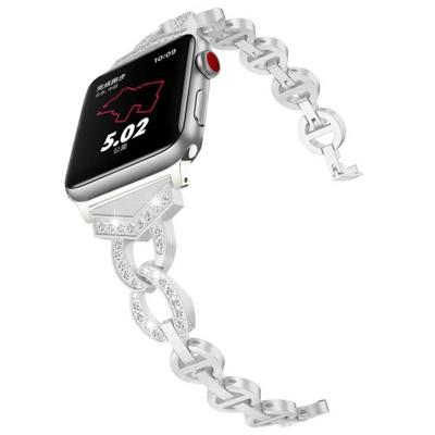 8-vormige VO diamant-bezaaid massief roestvrijstaal polsband horloge band voor Apple horloge serie 3 & 2 & 1 38 mm (zilver)