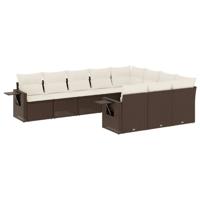 10-delige Loungeset met kussens poly rattan bruin - thumbnail