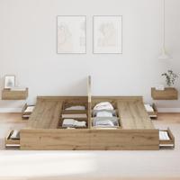 Opbergbedframe met lade artisanaal eikenkleurig 180 x 200 cm - thumbnail