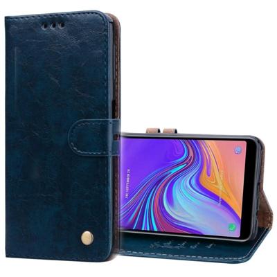 Business stijl olie Wax textuur horizontale Flip lederen case voor Galaxy A7 (2018) met houder & kaartsleuven & portemonnee (marineblauw)
