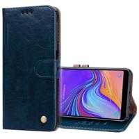 Business stijl olie Wax textuur horizontale Flip lederen case voor Galaxy A7 (2018) met houder & kaartsleuven & portemonnee (marineblauw) - thumbnail