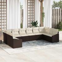 Tuinbankenset met opslag 10 pcs Bruin en Crème poly rattan - thumbnail