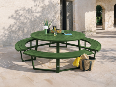 Ronde picknicktafel PERUGIA 8 personen aluminium groen