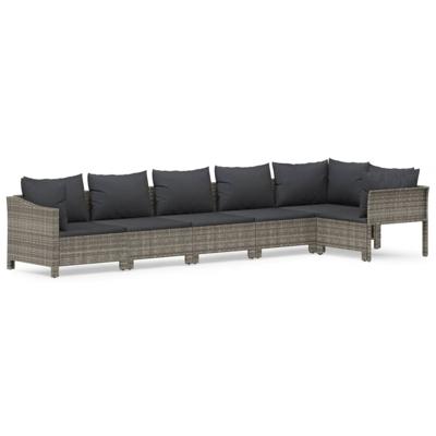 6-delige Loungeset met kussens poly rattan grijs