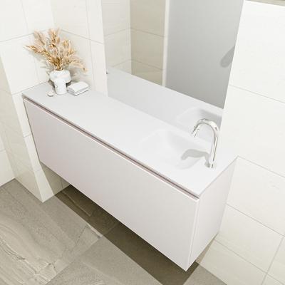 MONDIAZ OLAN 120cm toiletmeubel linen. LEX wastafel talc rechts 1 kraangat