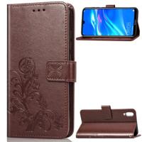 Lucky Clover ingedrukt bloemen patroon lederen case voor Huawei genieten van 9 met houder & kaartsleuven & portemonnee & hand strap (bruin) - thumbnail