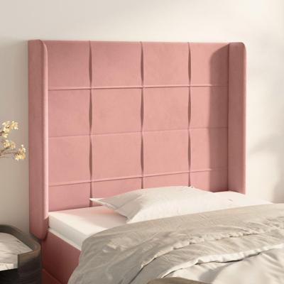 Hoofdbord met randen 83x16x118/128 cm fluweel roze