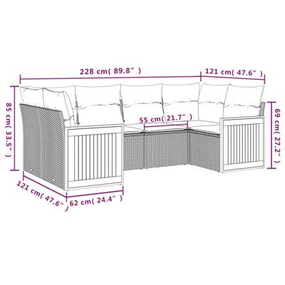 6-delige Loungeset met kussens poly rattan zwart - thumbnail