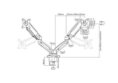 VALUE Dual LCD Monitorarm, tafelmontage, gasveer, 5 draaipunten, zwart