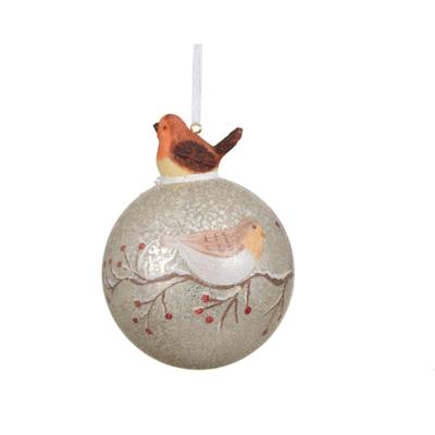 Kerstbal met vogel glas Ø8cm