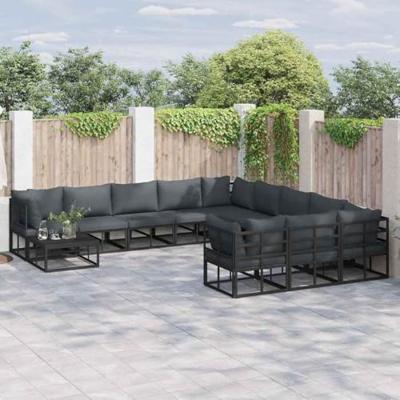 Tuinbankenset met kussen 11 pcs Zwart Aluminium