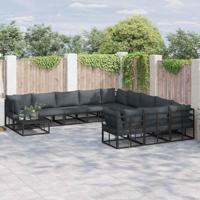 Tuinbankenset met kussen 11 pcs Zwart Aluminium - thumbnail