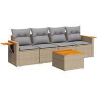5-delige Loungeset met kussens poly rattan beige - thumbnail