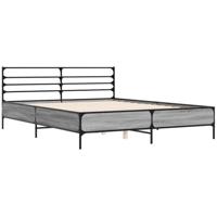 Bedframe bewerkt hout metaal grijs sonoma eiken 160x200 cm - thumbnail