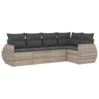 5-delige Loungeset met kussens poly rattan lichtgrijs - thumbnail