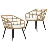 Tuinstoelen 2 st met kussens poly rattan eikenkleurig - thumbnail