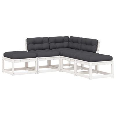 5-delige Loungeset met kussens massief grenenhout wit