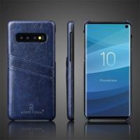 Fierre Shann retro olie Wax textuur PU lederen draagtas voor Galaxy S10 Plus met kaartsleuven (blauw) - thumbnail