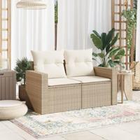 Tuinbank 2-zits met kussens poly rattan beige - thumbnail