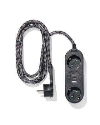 HEMA Stekkerdoos 2-voudig met USB 1.5m zwart